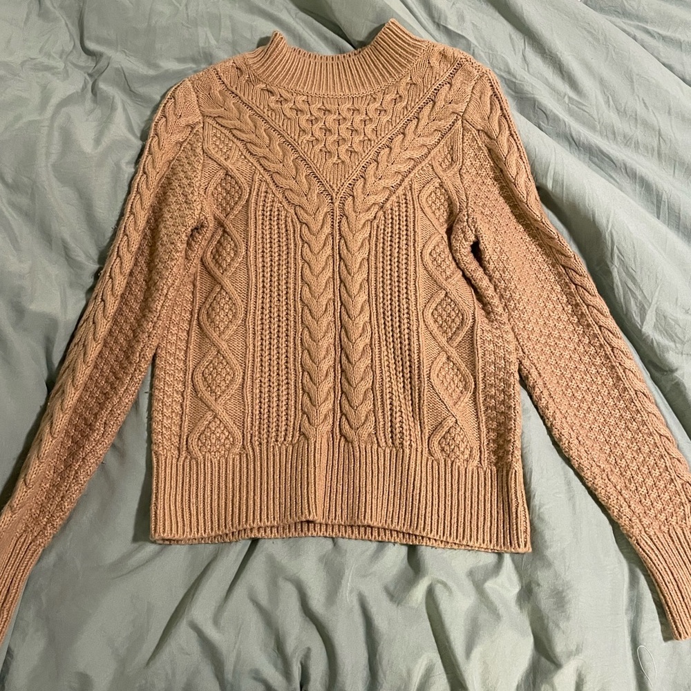 Knit Mock Neck Sweater- Tan- Small